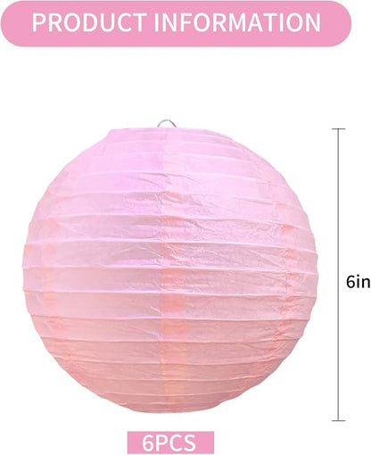 BEISHIDA 6 Inch Pink Paper Lanterns 6 Packs Hanging Round Chinese Lantern | - Image 2