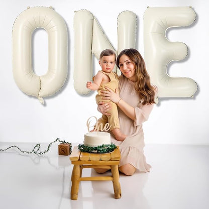 40 Inch Beige One Balloons for 1st Birthday, Cream White Sand One Balloon - Image 4
