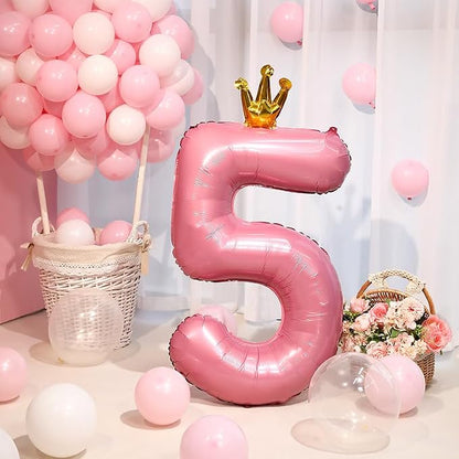 40 Inch Crown Pink Number 5 Balloon, Big Conjoined Light Pink Foil Mylar Helium - Image 3