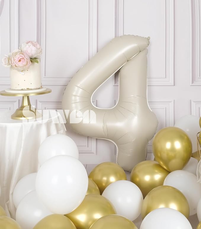SUWEN 40 Inch Cream White Large 4 Balloon Numbers Big Foil Helium 0-9 | Jumbo - Image 2