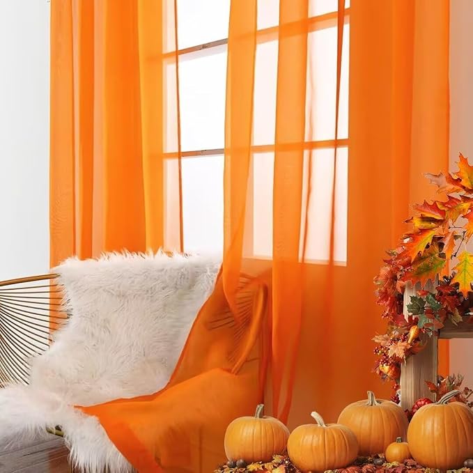 SpaceDresser Basic Rod Pocket Sheer Voile Window Curtain Panels Orange 1 Pair 2 - Image 3