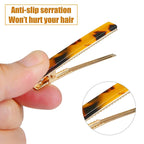 Cobahom Leopard Print and Tortoise Shell Hair Clips - 12 Pack Metal Duck Teeth Pins for Styling, 2.36 Inch