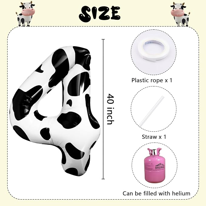 Cow Print Number Balloon 40 Inch Cow Print Number 4 Balloon Cowgirl Theme - Image 6