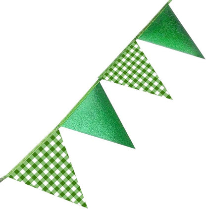 Glitter Green Party Pennant Banner Flag Green Buffalo Plaid Hanging Paper - Image 5