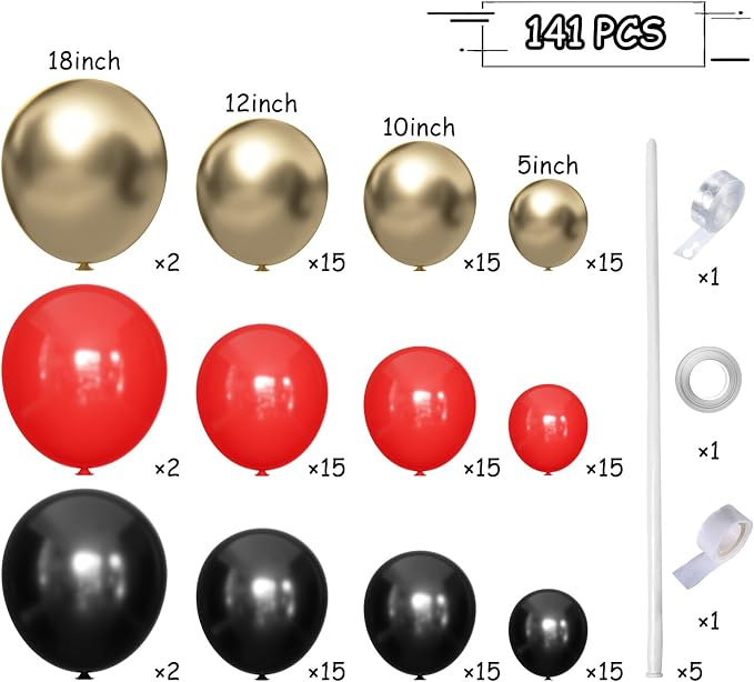 MEBAY Black Gold Red Balloons Garland Arch Kit, Wedding Backdrop, Baby Shower - Image 2