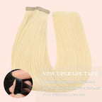 Tape in Hair Extensions Real Human Hair Platinum Blonde 20pcs Seamless Invisible Straight Hair Extensions (60#,18 Inch)