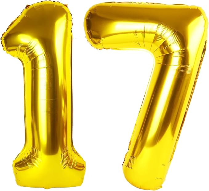 Digital Number 17 71 Gold Birthday Balloon 40 Inch, Foil Balloons by Upgesy
