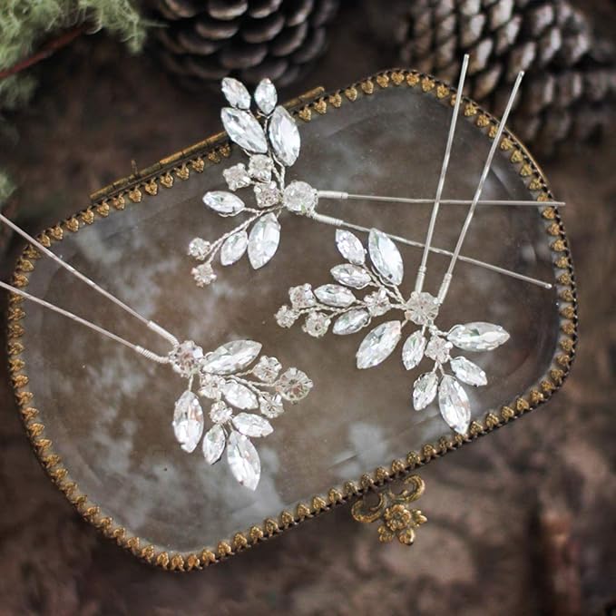JAKAWIN Rhinestone Wedding Hair Pins Silver Bridal Crystal Hair Jewelry Accessories for Women HP130 (Silver)