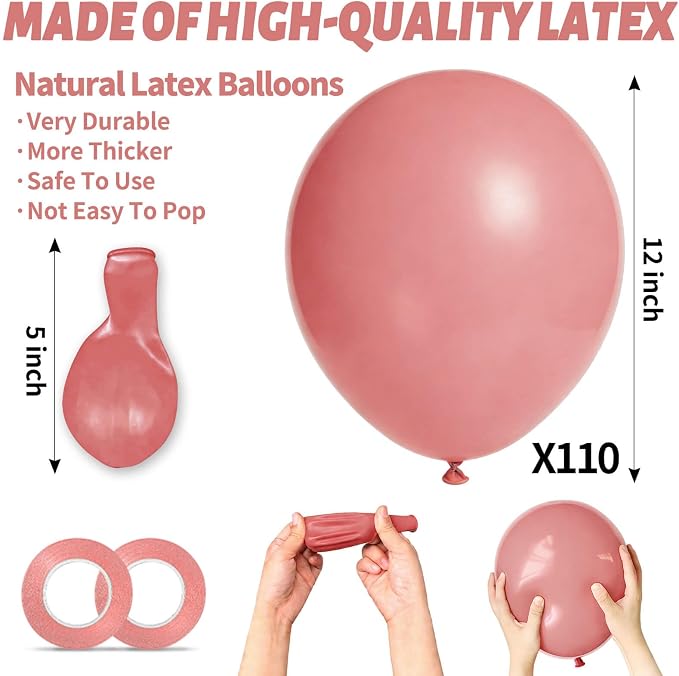 110pcs Dusty Pink Balloon 12 Inch, Brush Pink Latex Balloons - Image 3