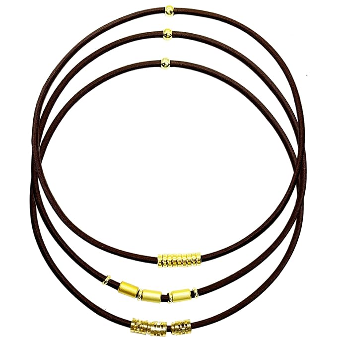 Brown Extra Large Long Bracelet Hair Ties for Thick Curly Hair,3 Pack 3mm Elastic Ponytail Holders Accessories for Women No Damage Stretchy Pony Tails Bands with Gold Metal Charms Beads