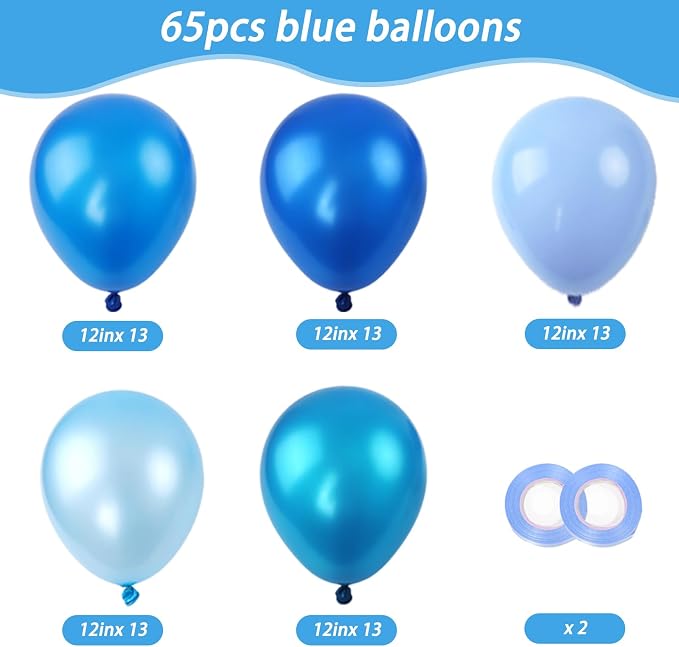 RUBFAC Blue Balloons, Light Blue Birthday Balloons 65pcs Pearl Pastel Party - Image 2