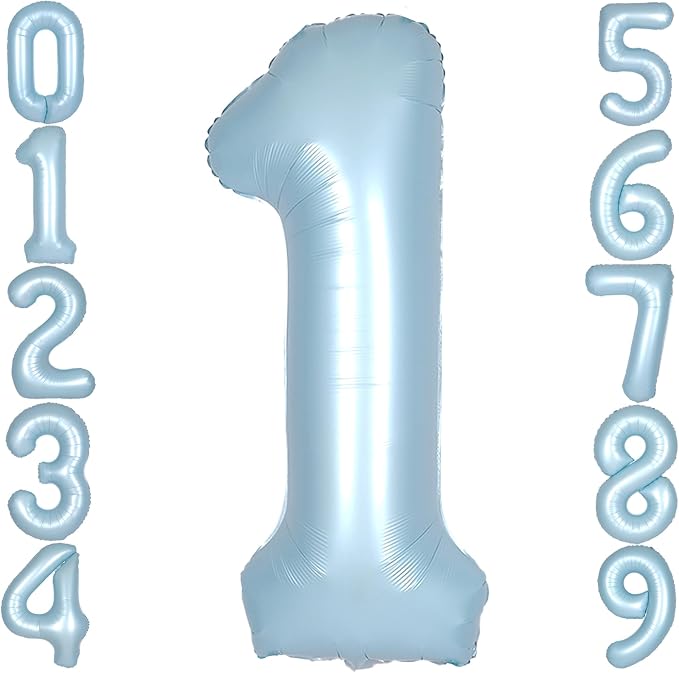 40 Inch Light Blue Number 1 Balloon 0-9 Big Helium Balloons | Large Giant by SULALABOO