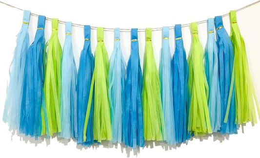 We Moment Green Blue and Light Blue Tissue Paper Tassels Party Tassel Garland by We+Moment