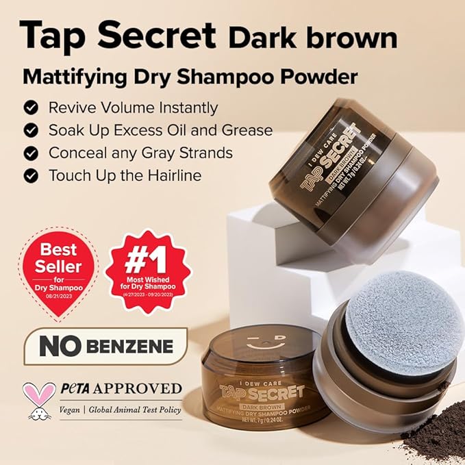 I DEW CARE Biotin Clarifying Dry Shampoo - Tap Secret Dark Brown Refill | Strengthening & Volumizing, Powder Type, Refillable, Travel size, Non-aerosol, Korean Ginseng, Gifts For Women, 0.28 Oz