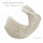 Lacer Tape in Hair Extensions Silky Straight 14 Inch Silver Grey Adhesive Tape in Hair Extensions 100 Percent Remy Human Hair Soft Glue in Brazilian Hair Extensions 20 Pcs 50 Grams