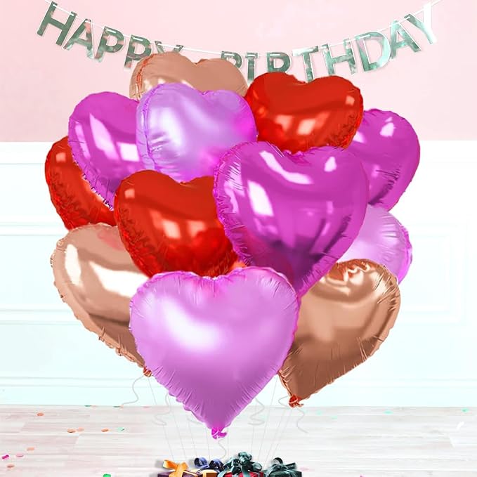 Rose Gold & Red Heart Balloons，18 Inch Purple Foil Love Heart Shaped Balloons - Image 4