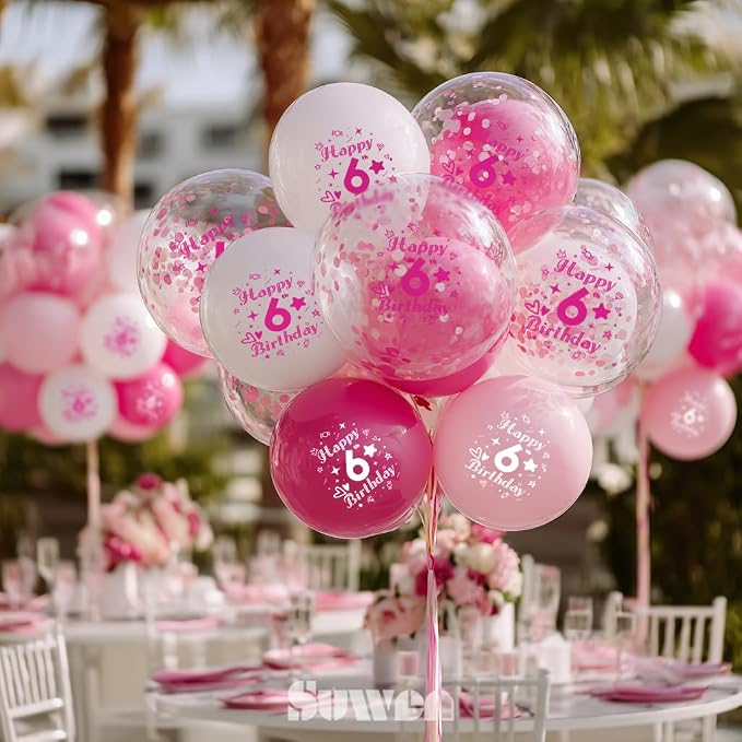 SUWEN Pink 6th Number Printed Balloons 38PCS 12 Inch | 1-9 Latex Balloons Happy - Image 4