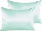 NTBAY Zippered Satin Pillow Cases for Hair and Skin, Luxury Standard Hidden Zipper Pillowcases Set of 2, 20x26 Inches, Cyan