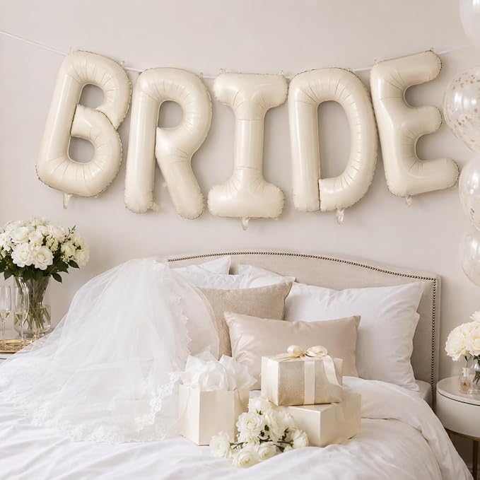 40 Inch Beige BRIDE Balloons, Cream White Sand Foil Letter Banner Sign - Image 8