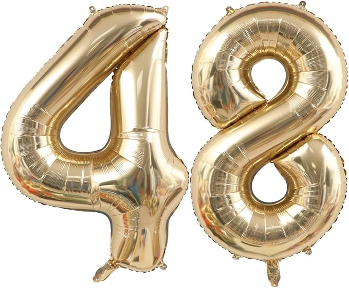 Light Gold Number 48 Foil Balloons 40 Inch White Gold 48 Mylar Balloon | 48th by ANGEL+Q+HOUSE