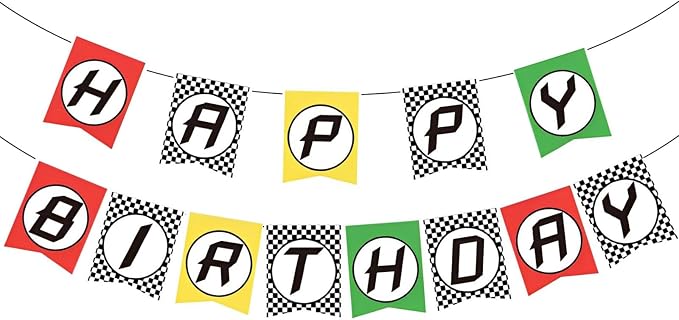 Checkered Happy Birthday Banner Party Decoration by BIEUFBJI