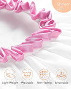 mikimini White Large Shower Cap for Women Long Hair, Reusable Waterproof Double Layers Bathing Hair Cap Soft Comfortable PEVA Lining, Cute, Non-fading & Stretchy Shower Hat X-Large Pack of 1