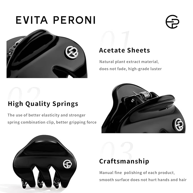 EVITA PERONI Small Hair Clips 2 Pcs Set, Mini Hair Clip for Hair, Little Tiny Claw Clips for Women Girls Half Updo (Caramel Brown, Elegant Black)