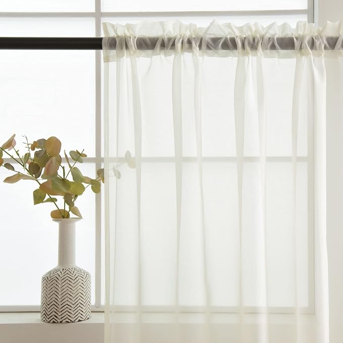 SpaceDresser Basic Rod Pocket Sheer Voile Window Curtain Panels Ivory 1 Pair 2 - Image 5