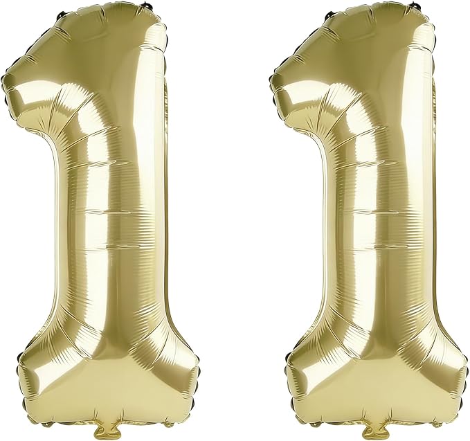 40 Inch Number 11 Balloons for 11th Birthday Party Decorations, 0-100 Champagne by FOBELEC
