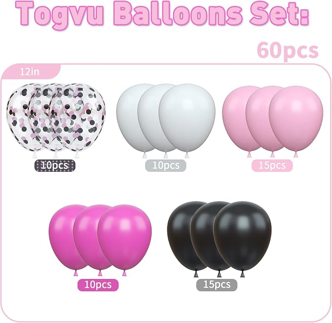 Balloons Black and Pink, Rose Red Pink Party Balloons Decoration - Image 2