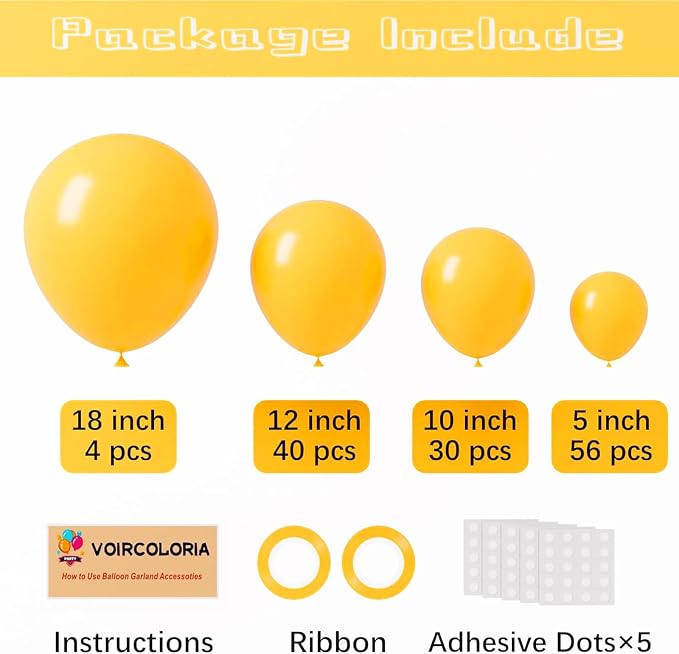 Voircoloria 130pcs Mustard Yellow Balloons Arch Kit, 18 12 10 5 Inch | - Image 2