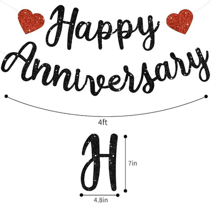 BEISHIDA Pre-Strung Glitter Black Happy Anniversary Banner Wedding Decor | - Image 2