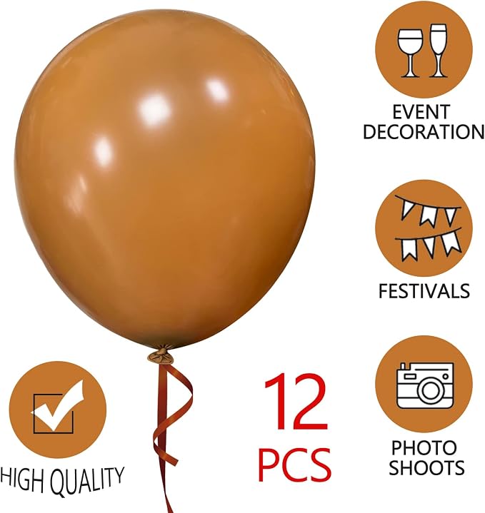Brown Balloons 18 Inch 12 Pack Large Latex Party Balloons Round Helium Balloon - Image 3
