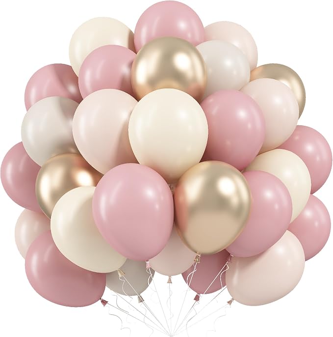 Dusty Pink Beige Balloons, Metallic Gold Nude Cream Balloon by Paeyeq