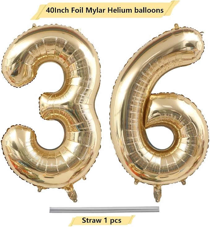 Light Gold Number 36 Balloon 40in White Gold 36 Foil Mylar Digital Balloon | - Image 4