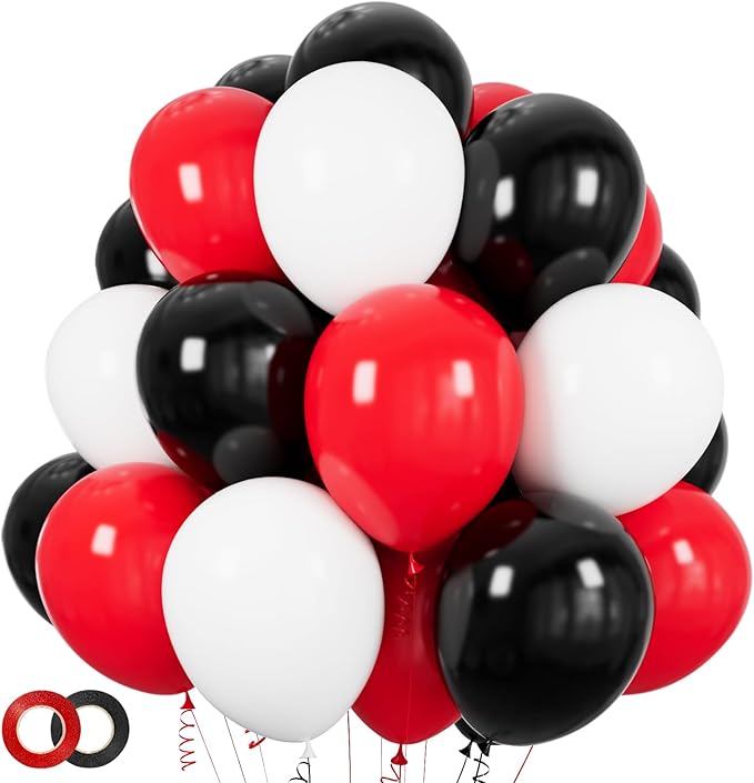 Red and Black Balloons 100Pack 12 inch Matte Black Red and White Latex Balloon by ASIYUHY