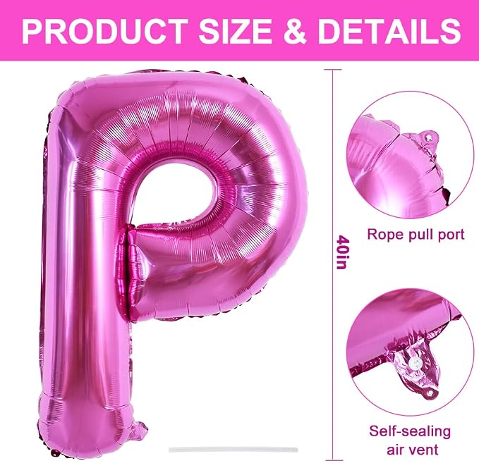 TONIFUL 40 Inch Large Rose Red Letter P Balloons Giant Hot Pink Alphabet Letter - Image 4