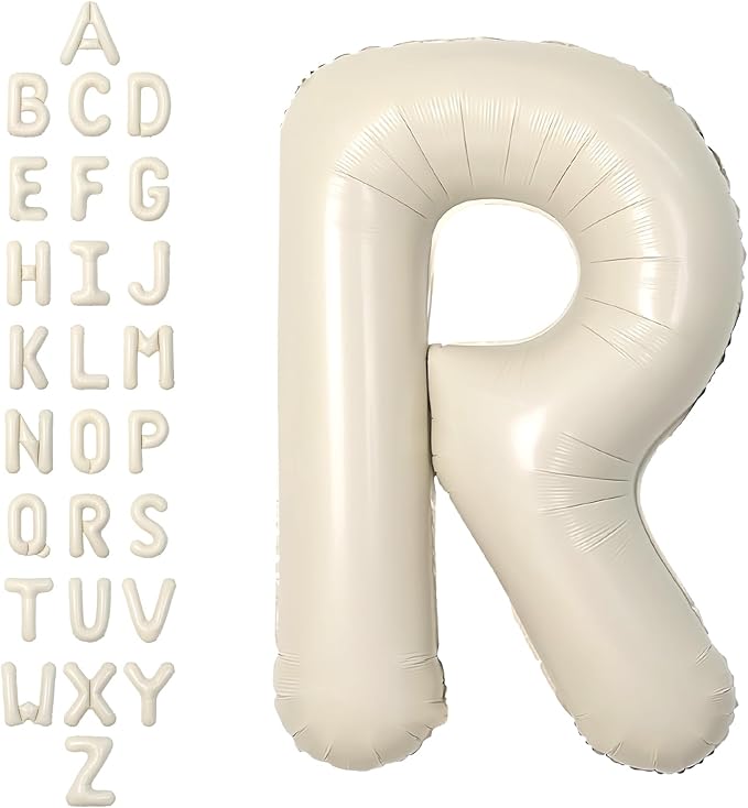 SUWEN 40 Inch Cream Large R Letter Balloons Big Foil Helium A-Z | Jumbo Mylar by SUWEN