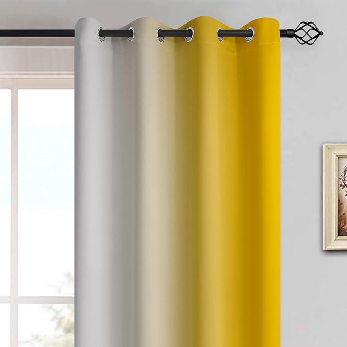 Yakamok Ombre Curtains Yellow and Greyish White - Image 3