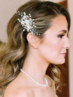 Latious Flower Wedding Hair Clip Silver Pearl Bridal Hair Barrettes Rhinestones Hair Piece for Women and Brides