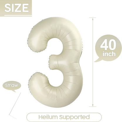 3 Balloon - Cream Birthday Number Balloons, 40 Inch Decorations Men Women | - Image 5