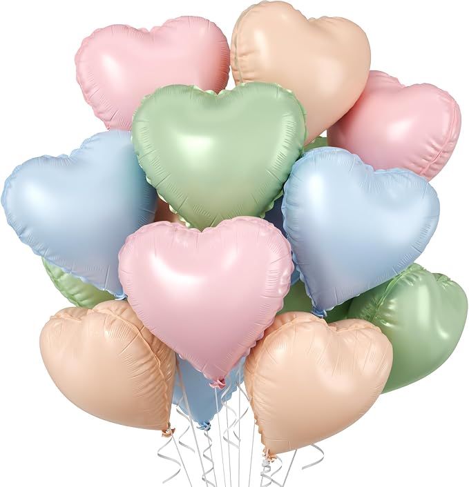 Pink Blue Green Heart Balloons, 18 Inch Baby Pink Blue Sage Green Foil Balloons by BIAPIAN
