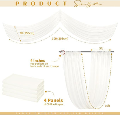 4 Panels Ivory Ceiling Drapes for Wedding 5ftx10ft Arch Draping Fabric Sheer - Image 2