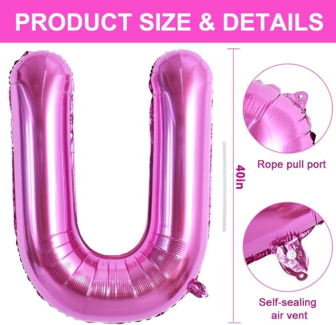 TONIFUL 40 Inch Large Rose Red Letter U Balloons - Image 2