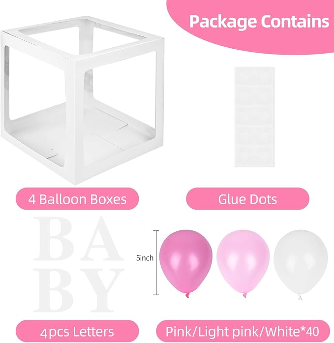Baby Boxes with 4 Letters, 40 Pink Balloon - Image 2