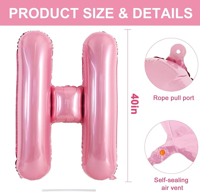 TONIFUL 40 Inch Large Pink Letter H Balloons Giant Foil Mylar Alphabet Balloon - Image 2