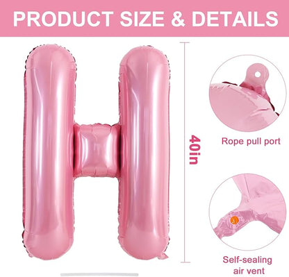 TONIFUL 40 Inch Large Pink Letter H Balloons Giant Foil Mylar Alphabet Balloon - Image 2