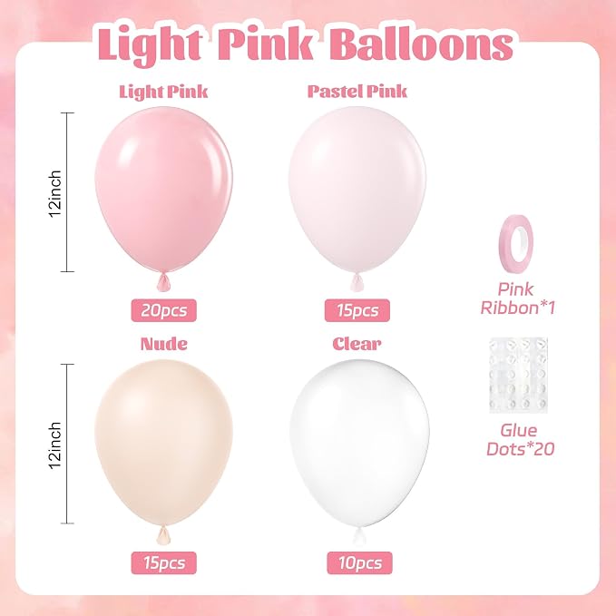 60pcs Light Pink Balloons 12inch - Image 2