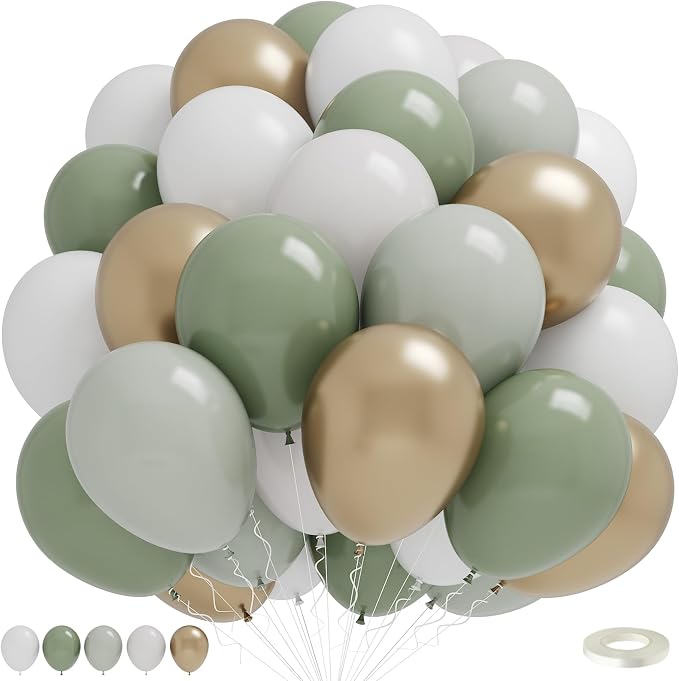 Dusty Green White Gold Balloons by Togvu