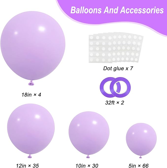 RUBFAC 135pcs Pastel Purple Lavender Balloons Different Sizes 18 12 10 5 Inch - Image 2